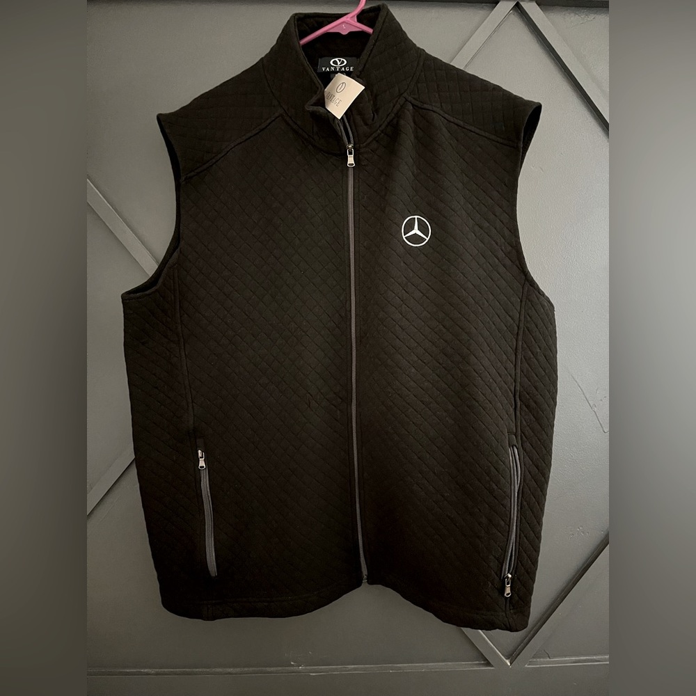 Black quilted mercedes benz vest